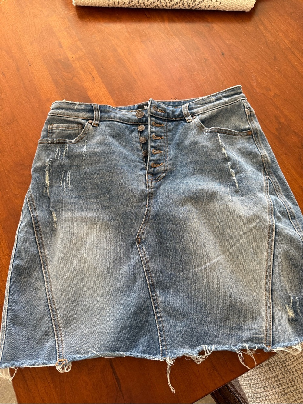 Buffalo David Bitton Light Blue Distressed Button-Front Denim Mini Skirt